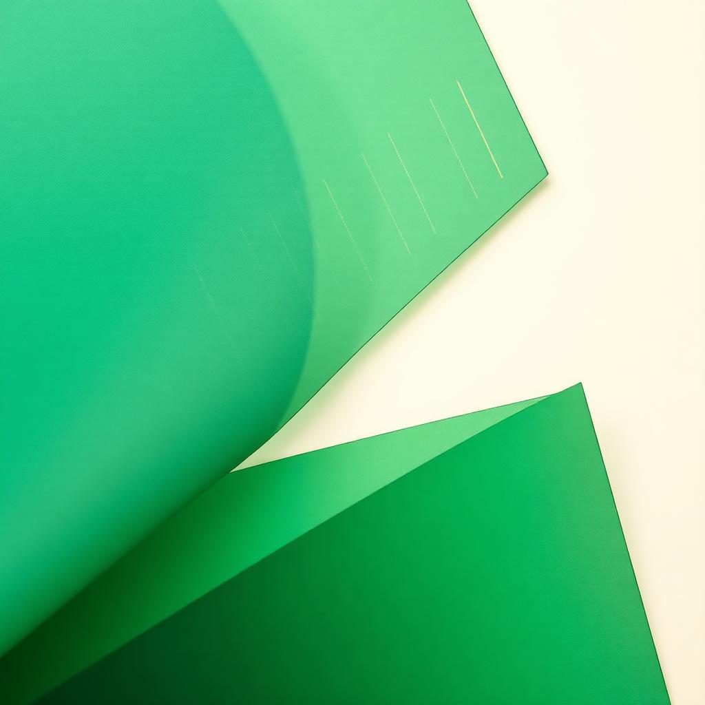 Layered emerald paper sheets with subtle gold data visualisation lines